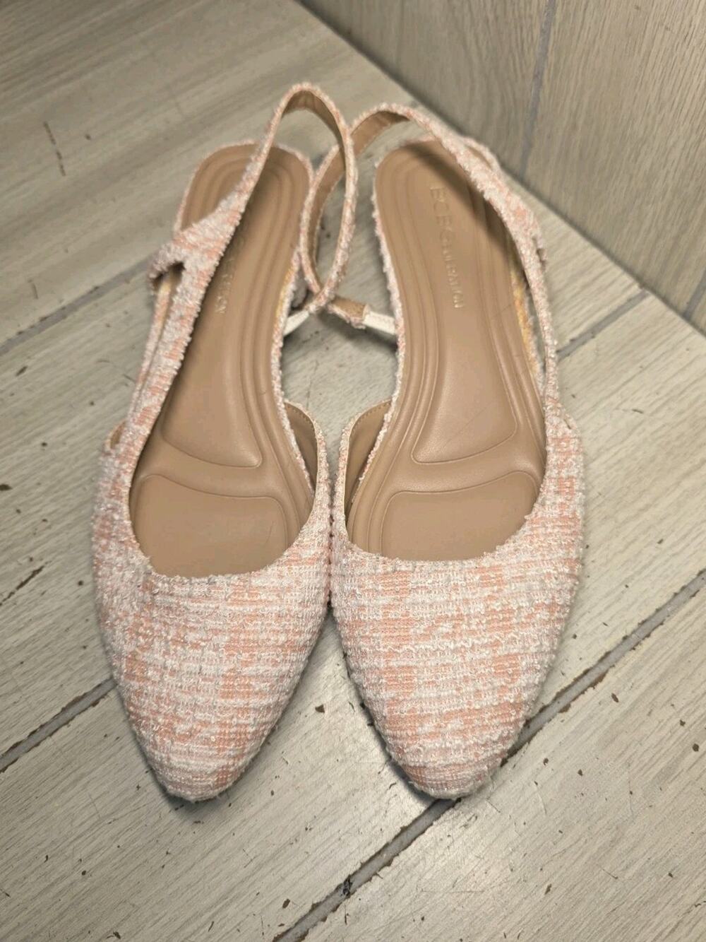 BCBGeneration Slingback Flats Pink White Tweed Preppy Coquette Barbie 7.5